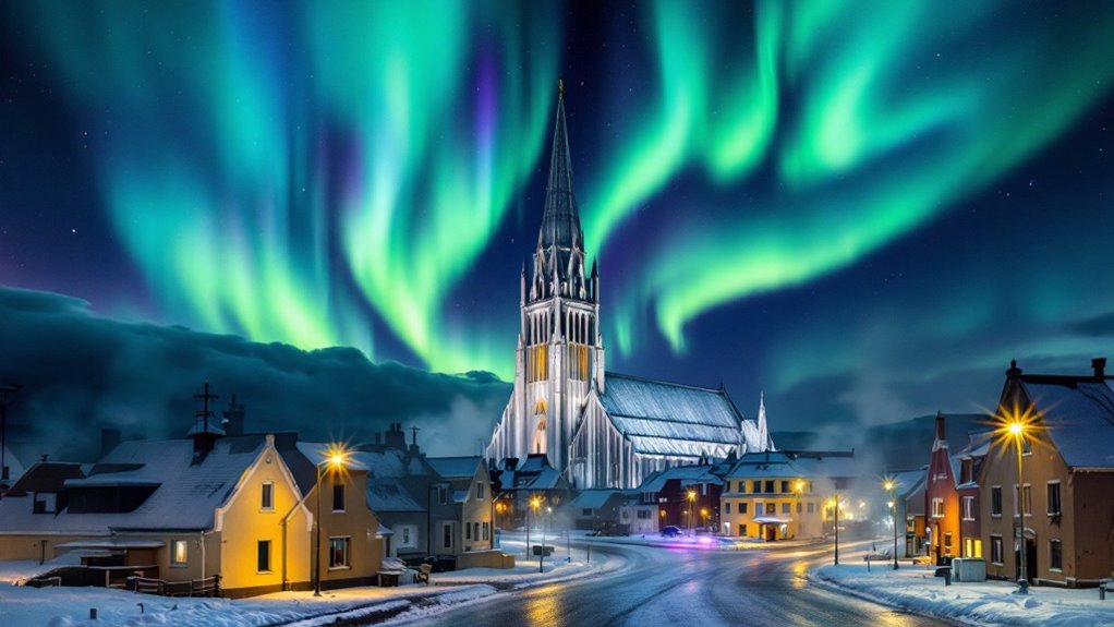 northern lights over reykjavik
