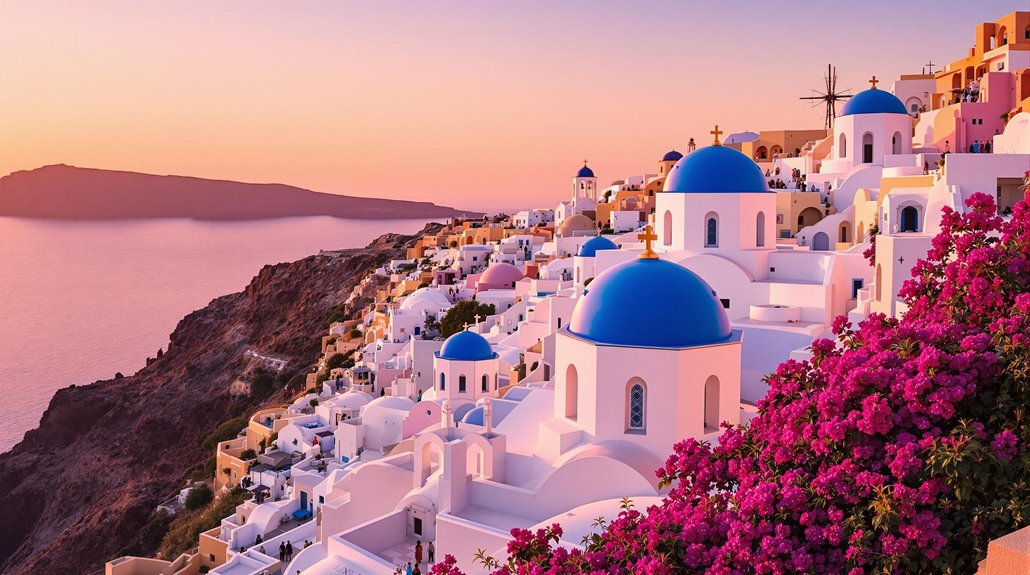 sunset over blue domes