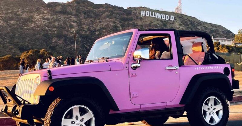 los-angeles-hollywood-sign-tour-on-a-pink-open-jeep