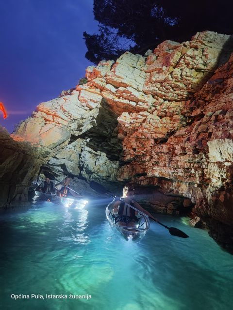pula-blue-cave-after-sunset-night-tour-in-transparent-kayak