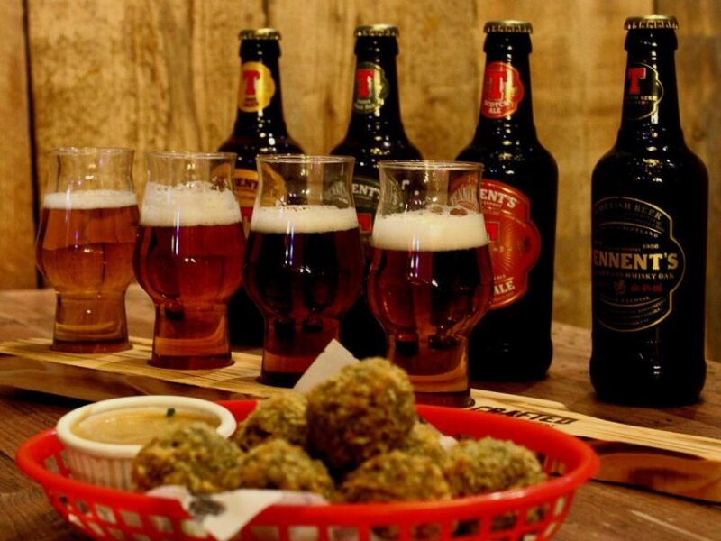 glasgow-beer-flight-with-a-haggis-taster-in-a-glasgow-pub
