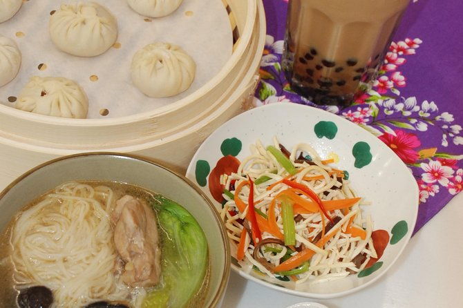 Taiwan Traditional Delicacies Experience, Xiao Long Bao, Chicken vermicelli with mushroom and sesame oil, Tofu strips salad, Bubble milk tea. - FAQs
