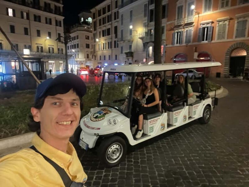 Rome: Private Golf Cart Tour by night 2 hours with Aperitivo - The Itinerary Breakdown
