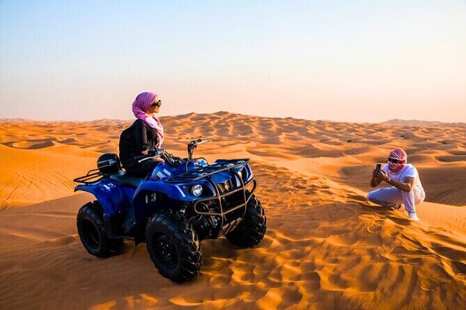 Desert Safari Dubai 30 Mins Quad Bike, Sand Board, Camel Ride BBQ - The Authentic Bedouin-Style Camp Experience