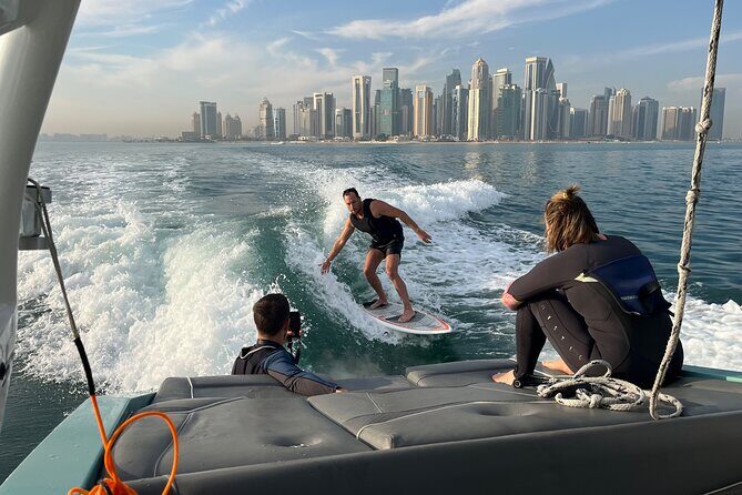 Private Wakesurfing or Wakeboarding along Doha's skyline - Who Will Enjoy This the Most?