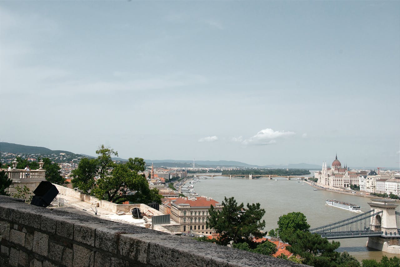 View of the Parliament Building in Budapest from across the Danube River