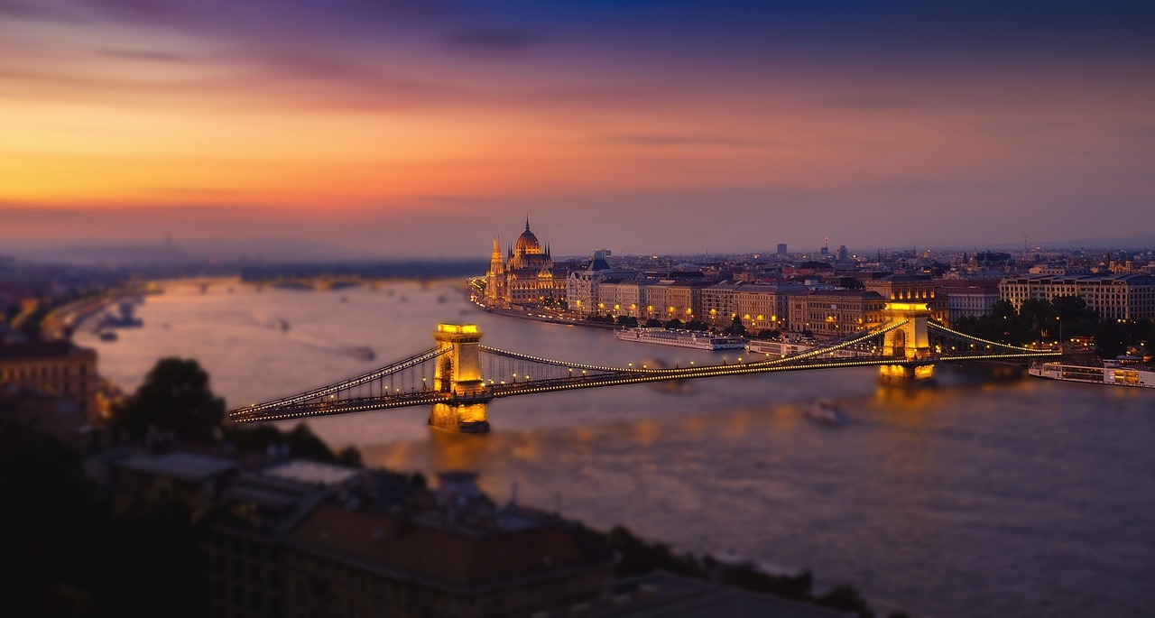 Hungarian Parliament Building at blue hour seen from the Danube River
