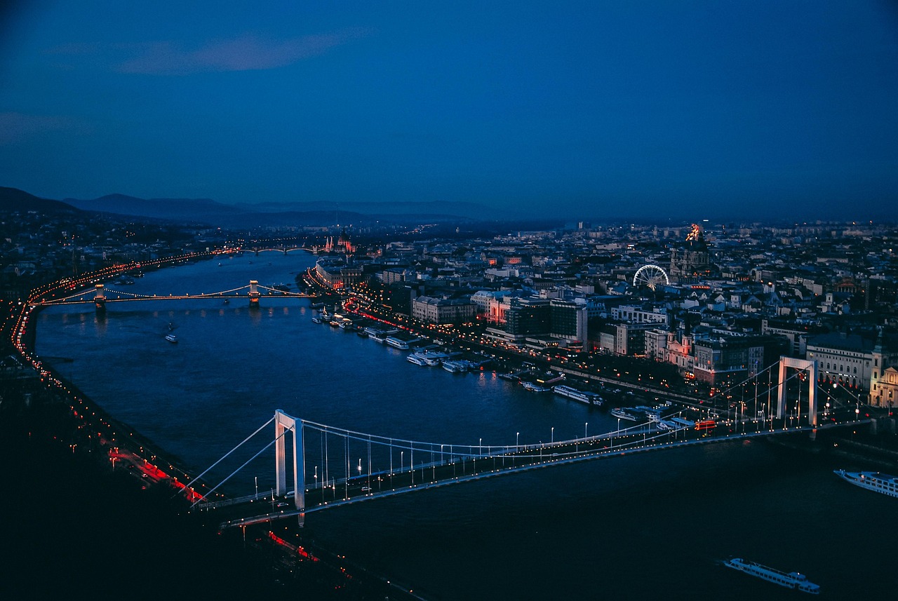 Budapest panorama at dusk with the Parliament and Danube River visible