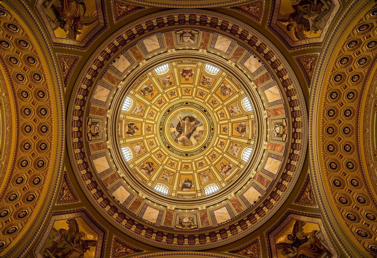 The grand exterior facade of St Stephens Basilica in Budapest with neoclassical architecture