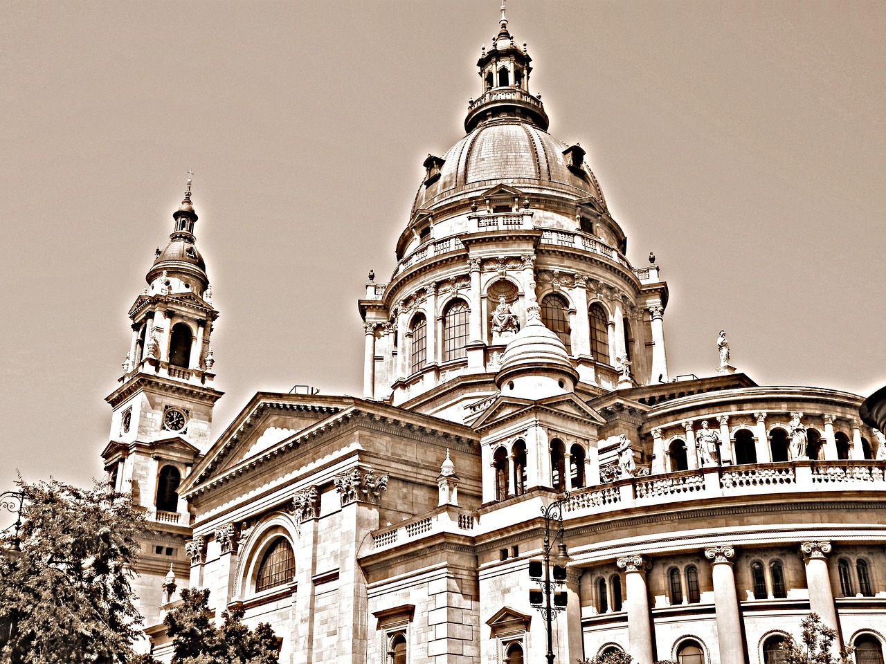Architectural details on the exterior of St Stephens Basilica Budapest