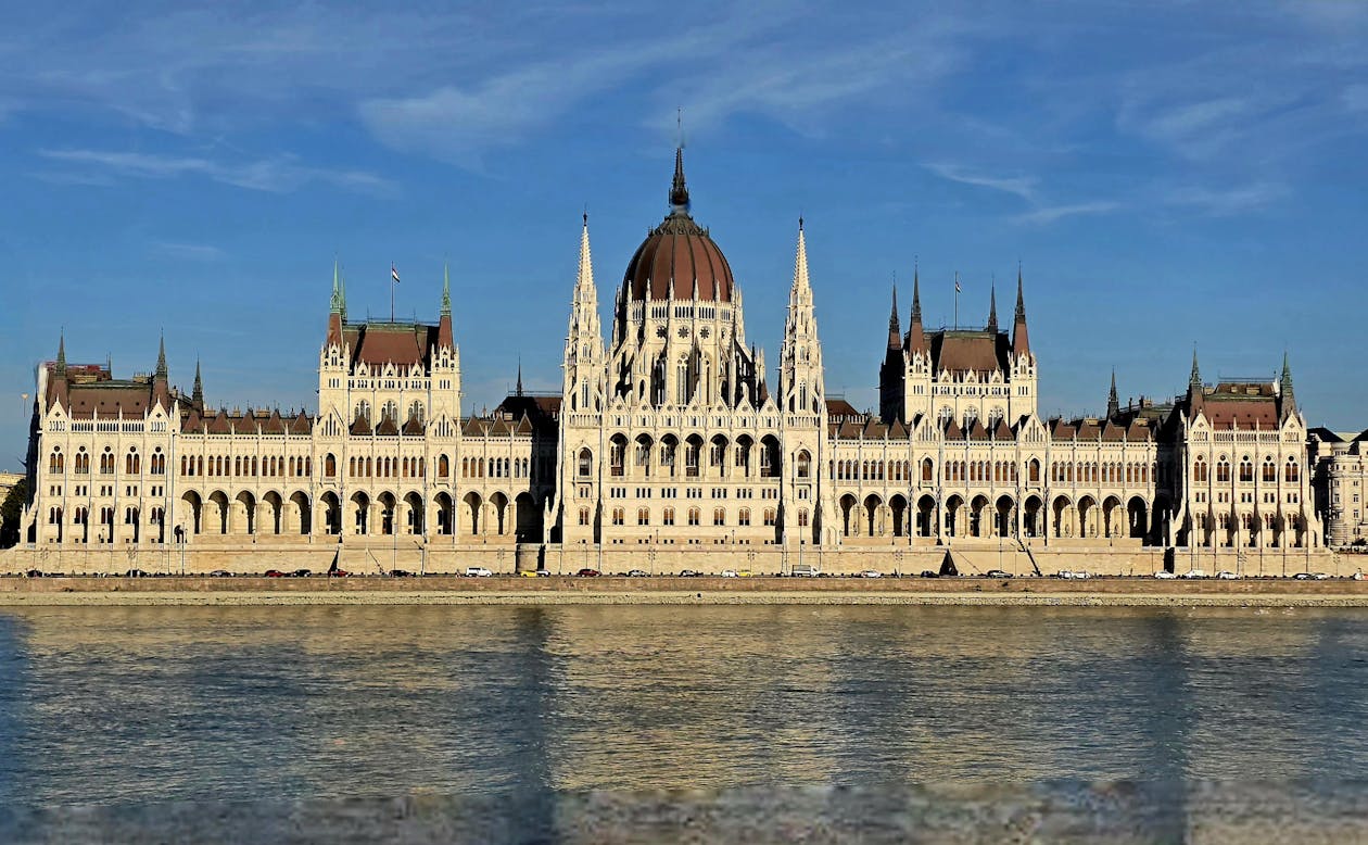 The Hungarian Parliament Building by the Danube on a sunny day