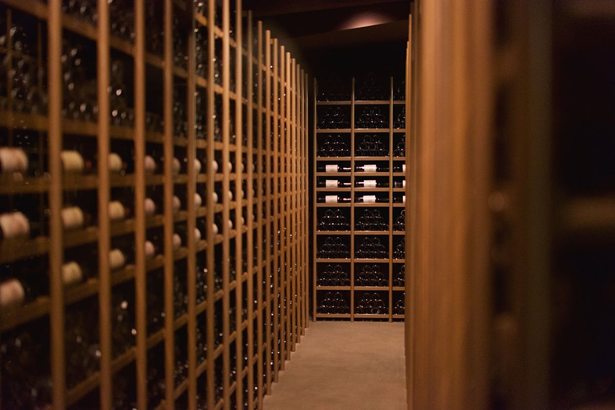 Elegant display of wine bottles in a wine cellar