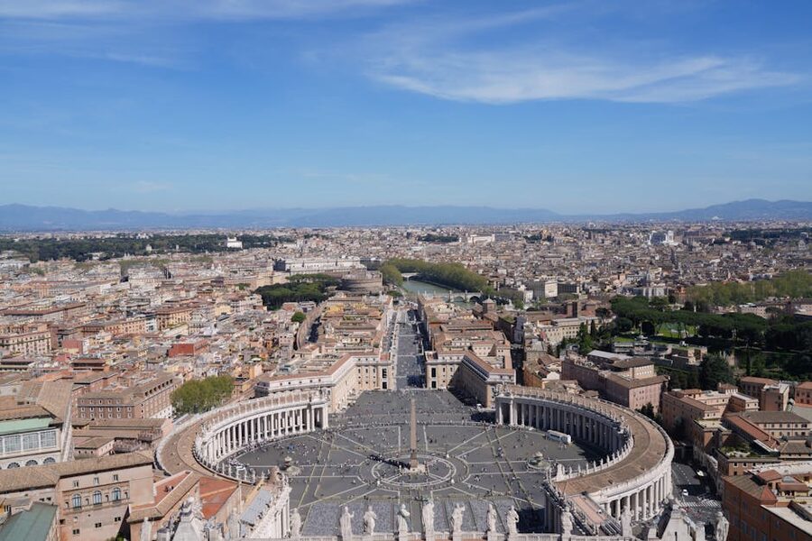St Peters Square aerial view at evening
