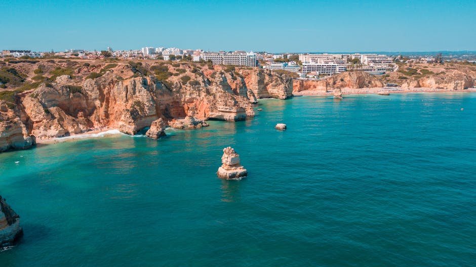 Blue ocean and rocky coastline along the Algarve