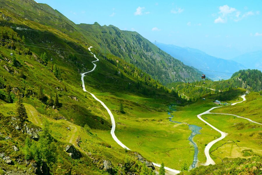 Green alpine valley in summer