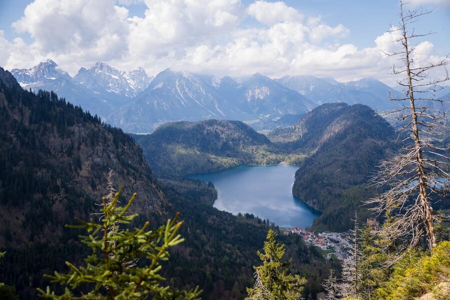 Alpsee Lake with mountains viewed from Schwangau Bavaria
