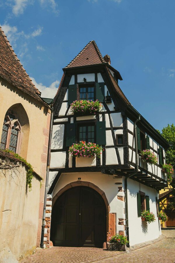 Medieval village street in Alsace