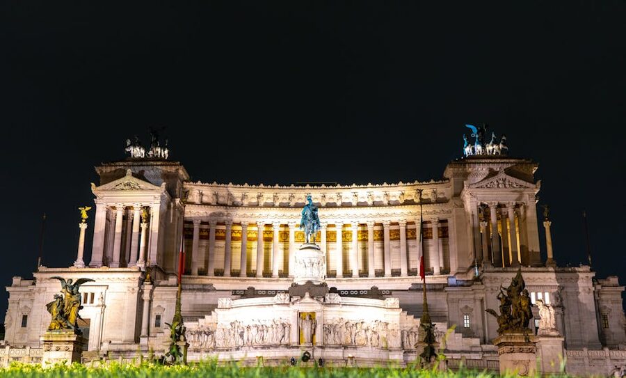 Altar of the Fatherland illuminated at night Rome