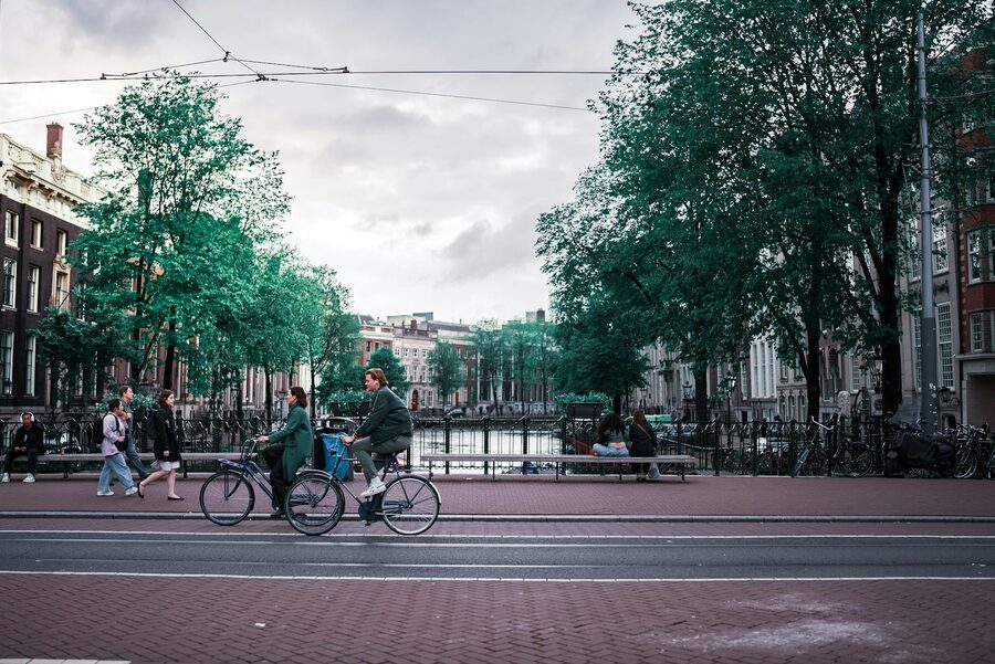 Cyclists on a canal street