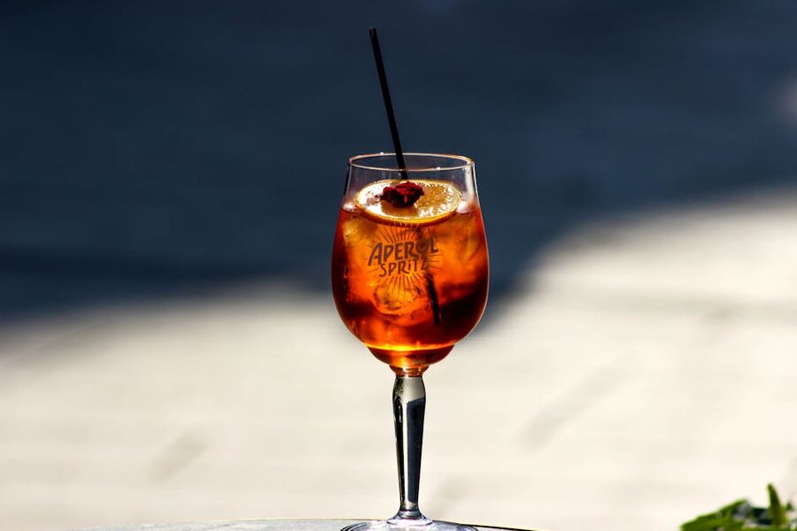 Chilled Aperol Spritz with orange slice outdoor