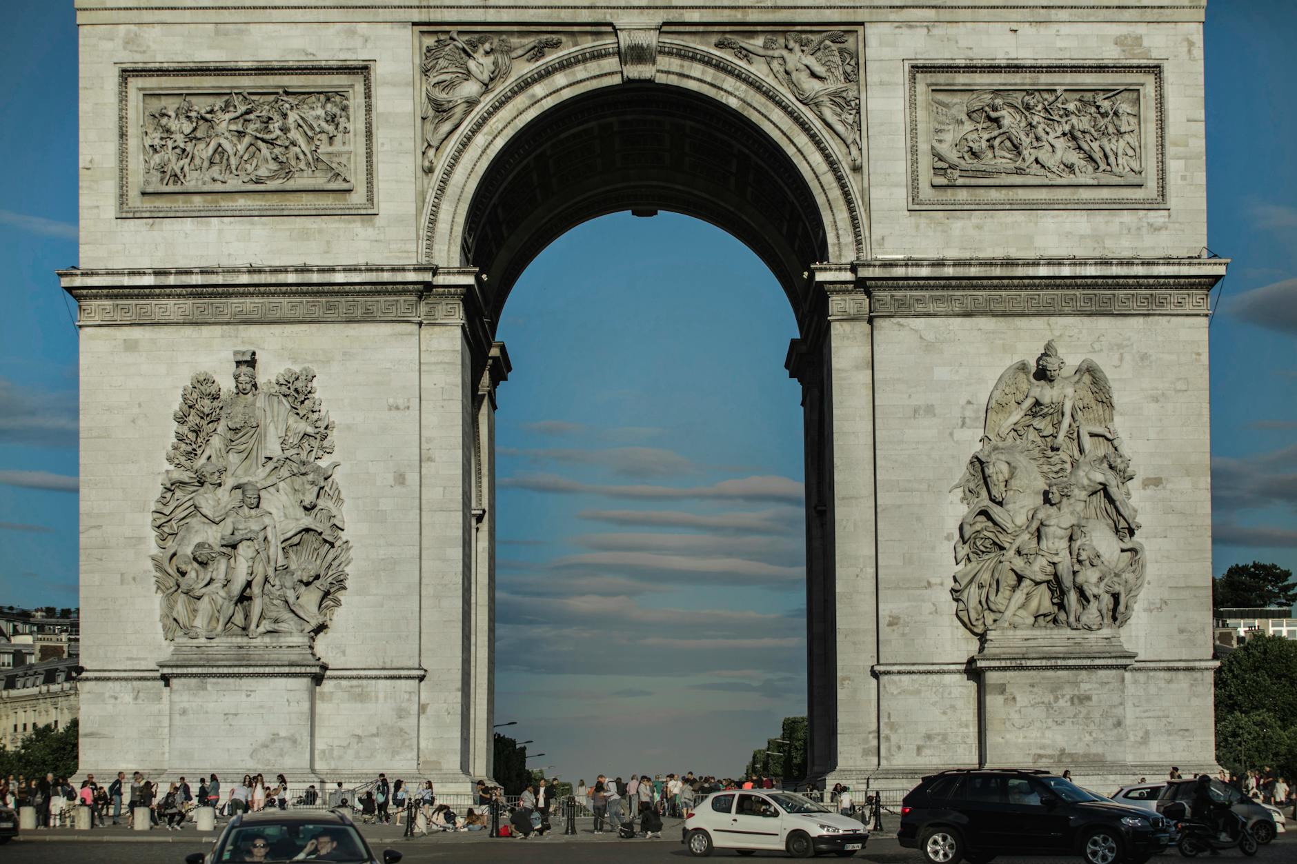 The Arc de Triomphe during the day with a street view