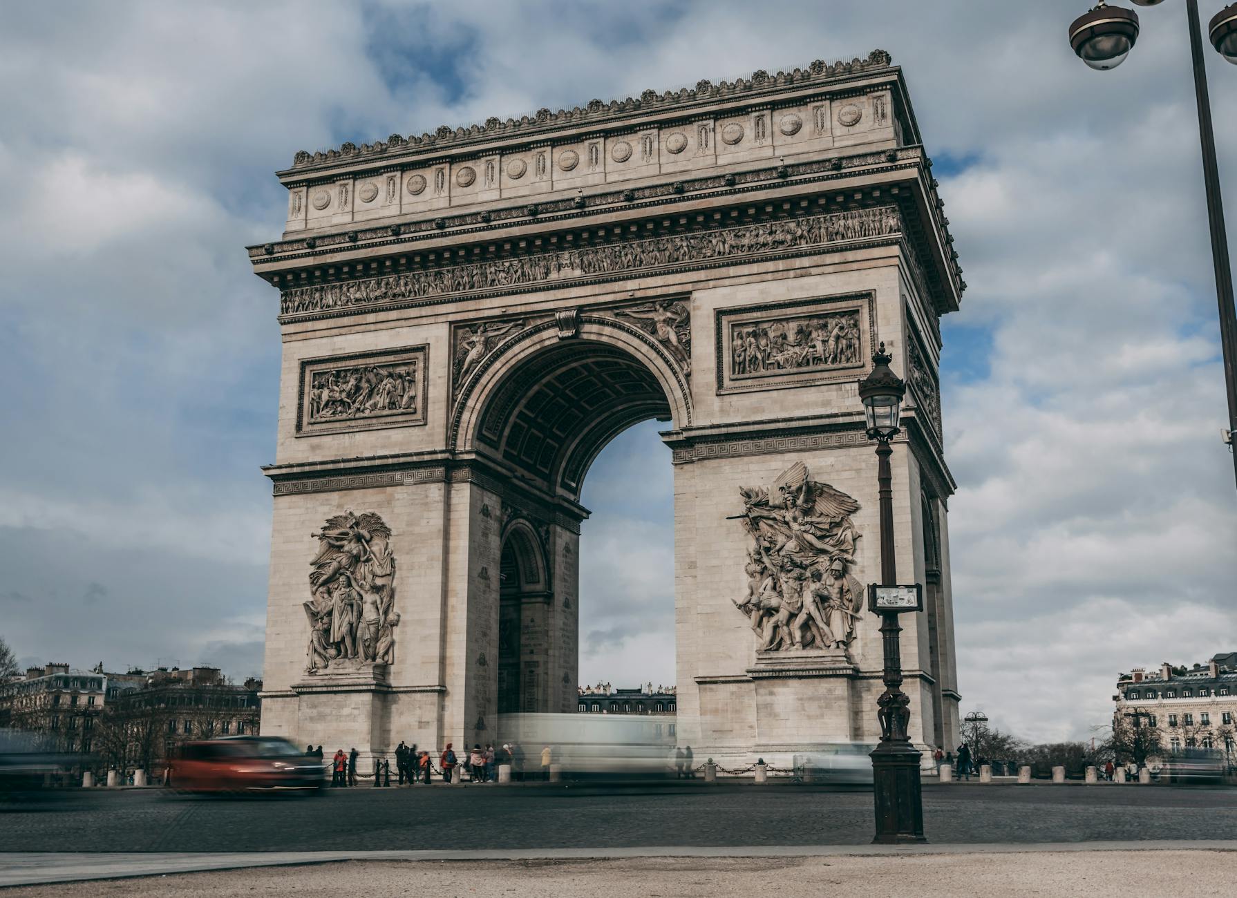 The Arc de Triomphe with motion blur from passing vehicles