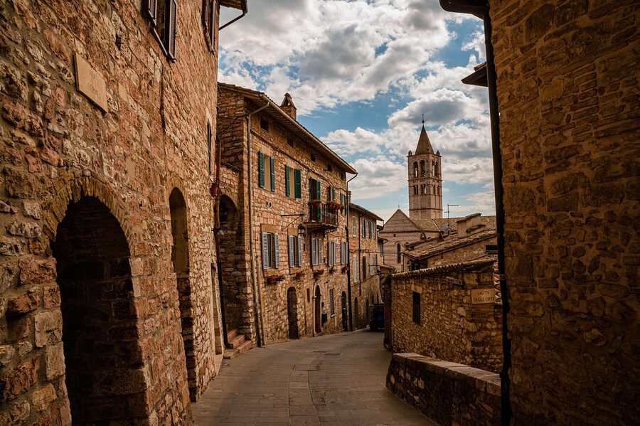 Assisi city Italy with house and castle