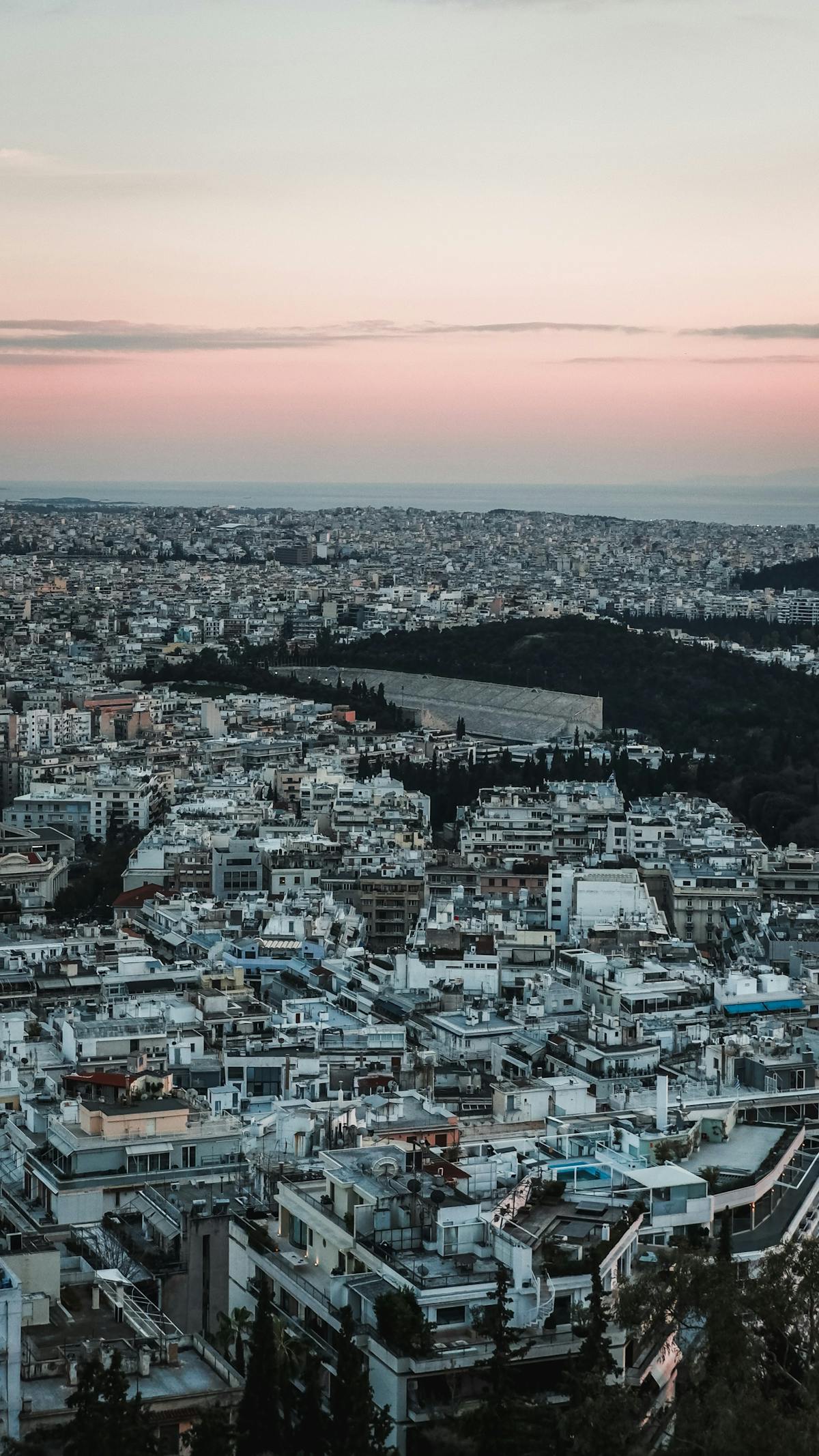Athens cityscape captured at sunset from above