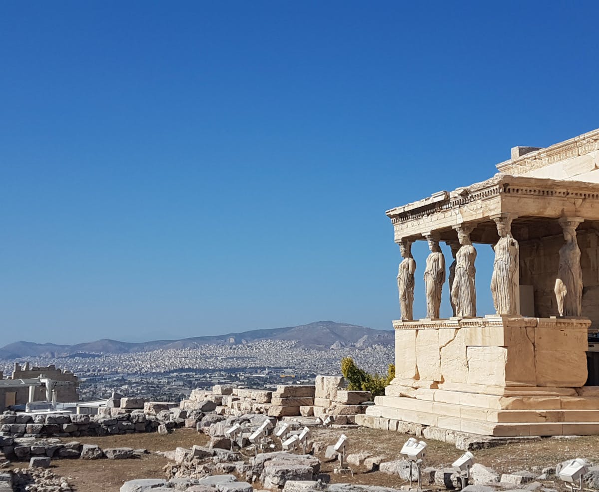 Erechtheion Temple with Caryatid columns at the Acropolis
