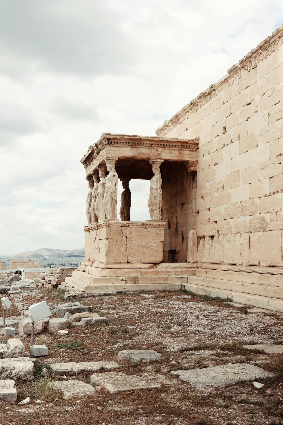 Full view of the Erechtheion with its iconic Caryatid porch at the Acropolis