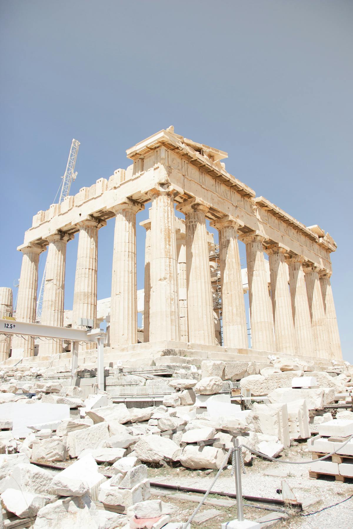 Low angle view of the Parthenon showing its massive Doric columns