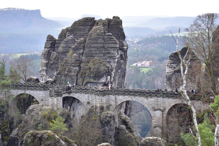 Bastei Bridge amidst rock formations in Saxon Switzerland