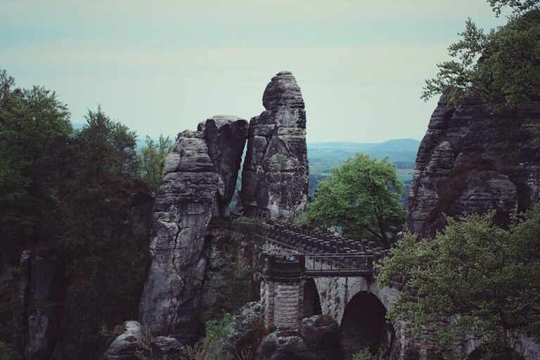 Bastei Bridge among unique sandstone formations Saxon Switzerland
