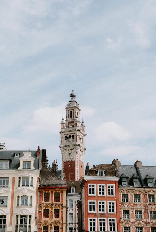 Beffroi de Lille tower with surrounding historic architecture