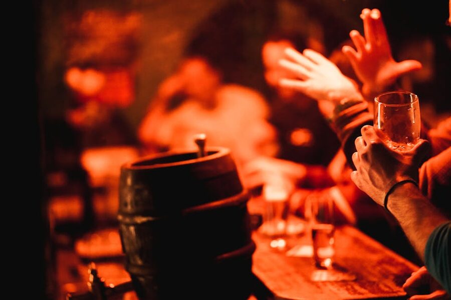 Atmospheric bar scene in Berlin with blurred figures