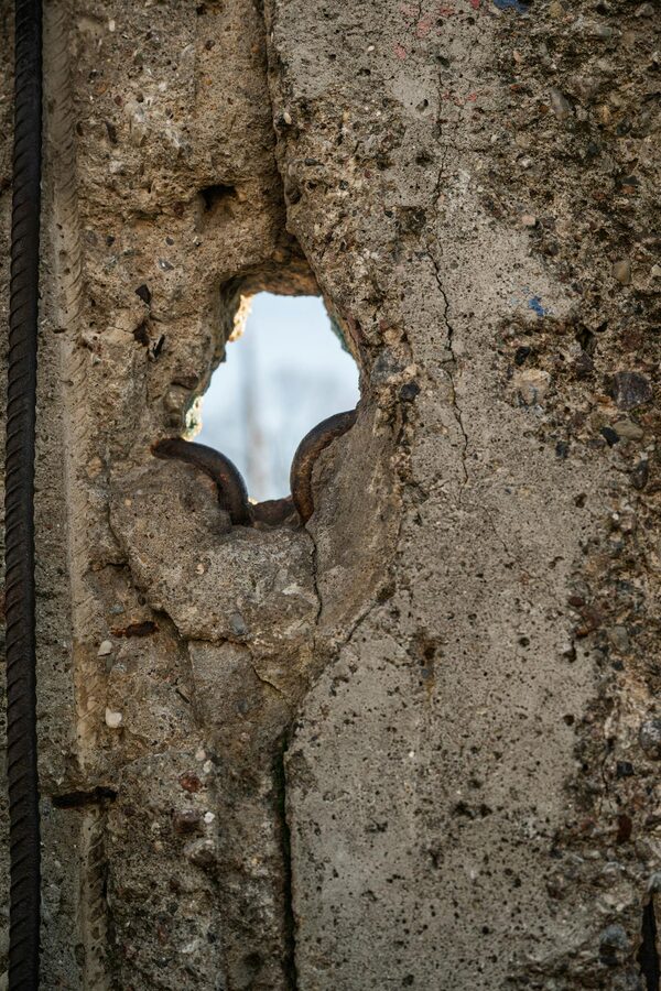 Hole in the Berlin Wall showing texture and history