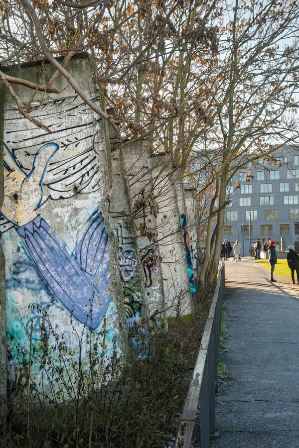 Berlin Wall with street art in a park setting