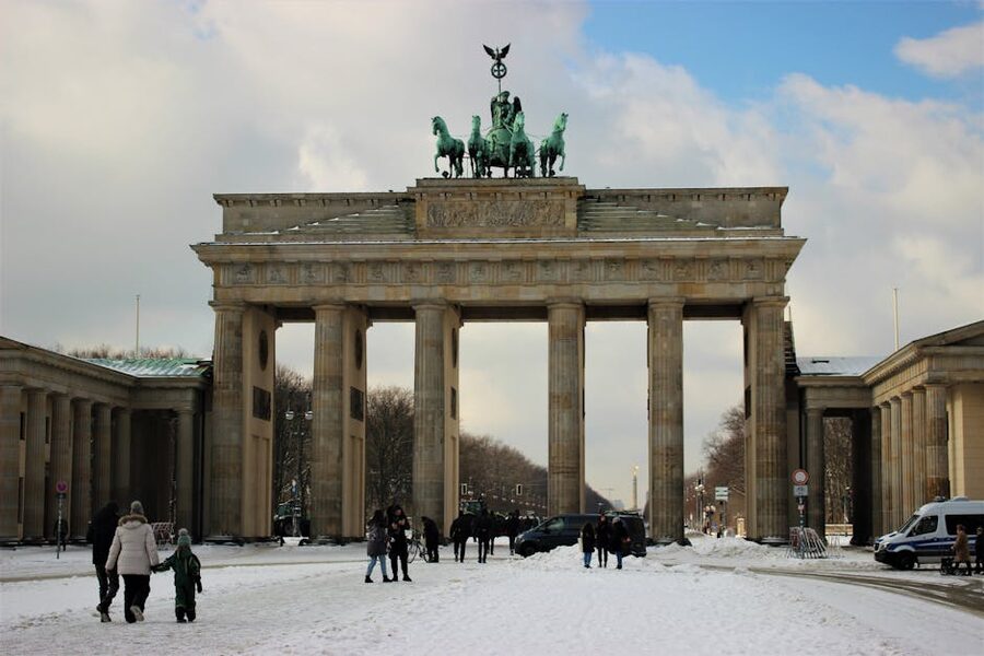 Brandenburg Gate dusted snow winter