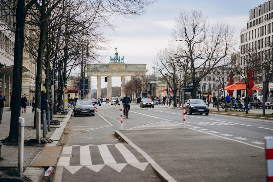 Street scene with Brandenburg Gate Berlin