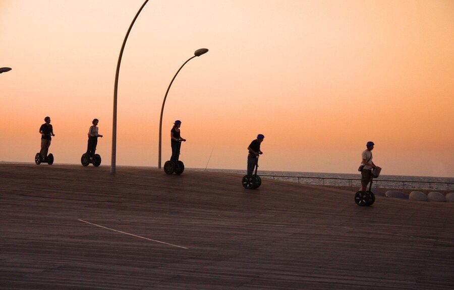 Group on segways at sunset