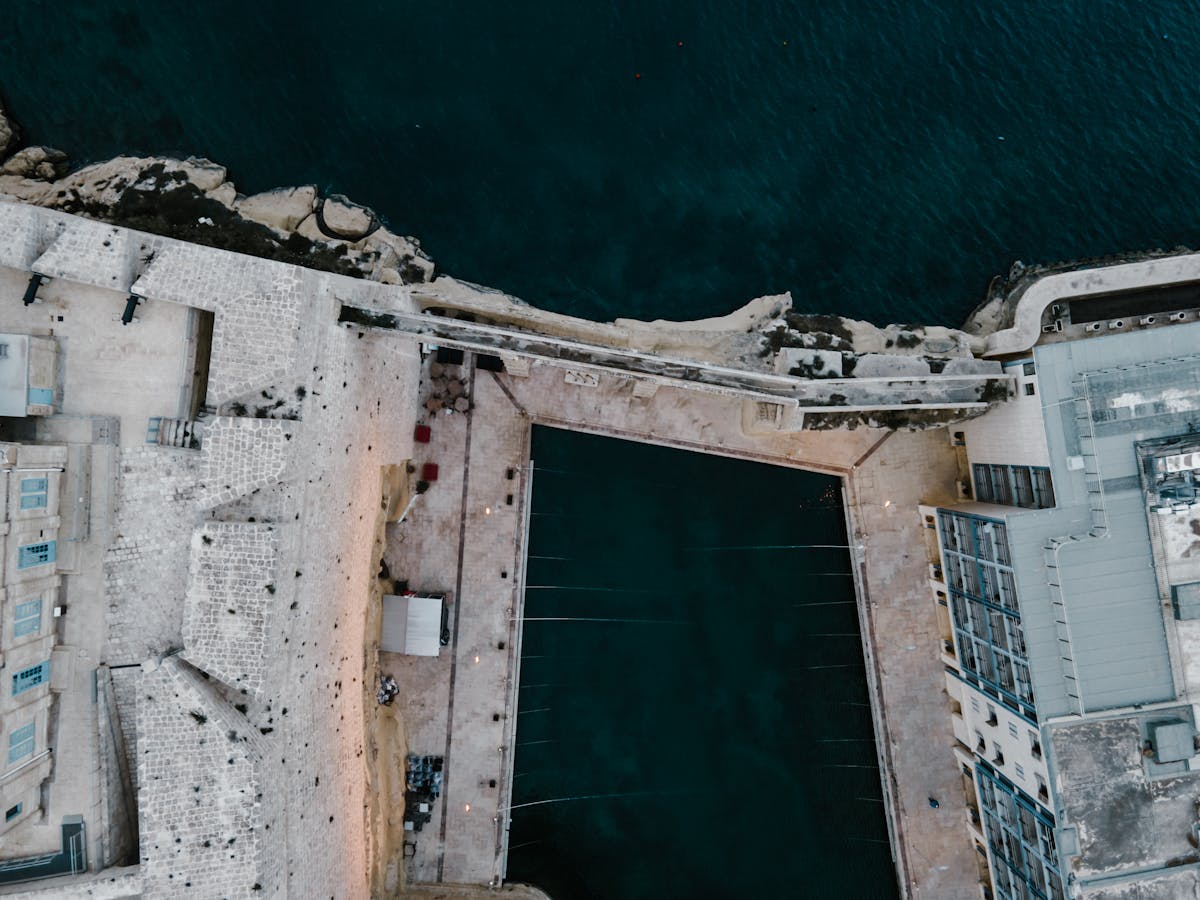 Aerial view of Birgu harbour and the Three Cities in Malta