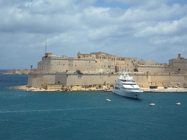 Birgu fortress walls and fortifications along the waterfront