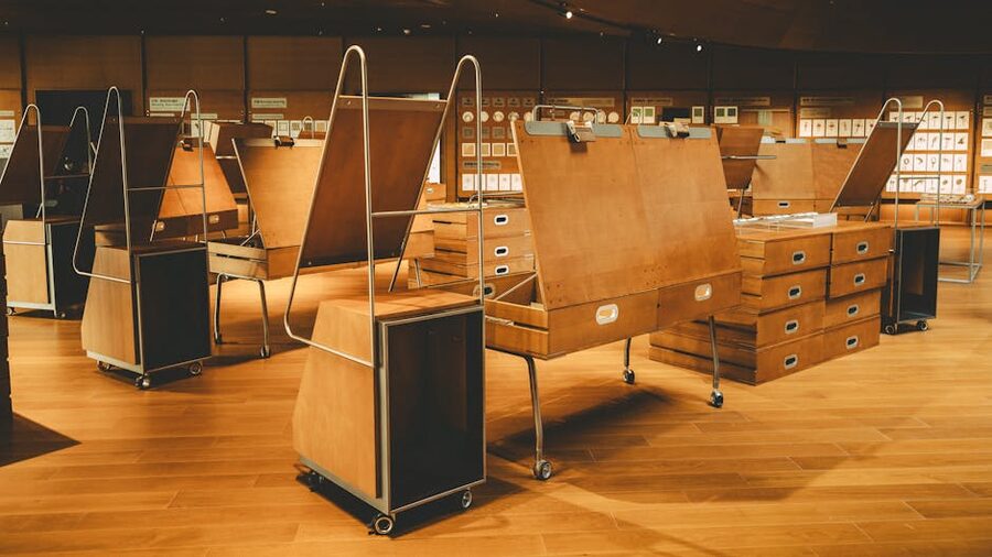 Modern art gallery with wooden interior