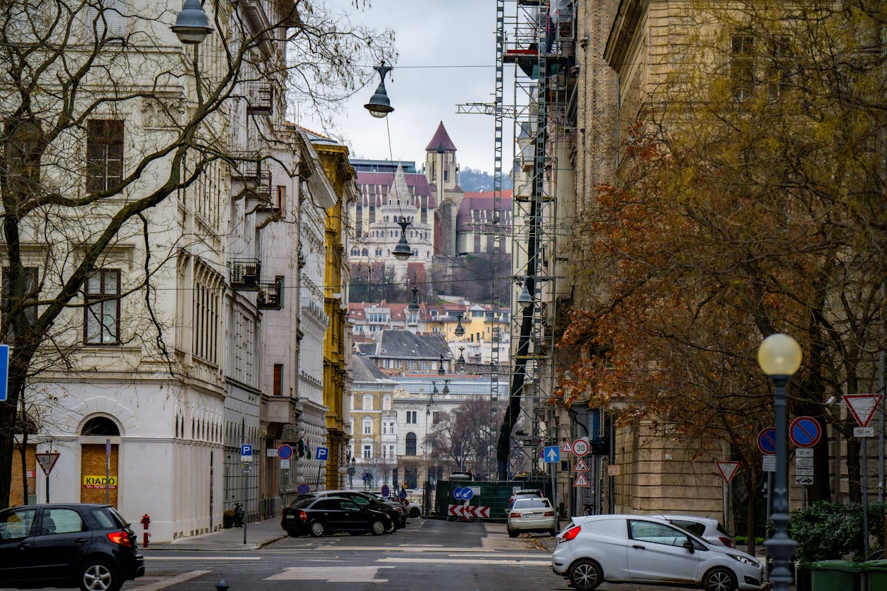 Charming street view in Budapest with historic architecture