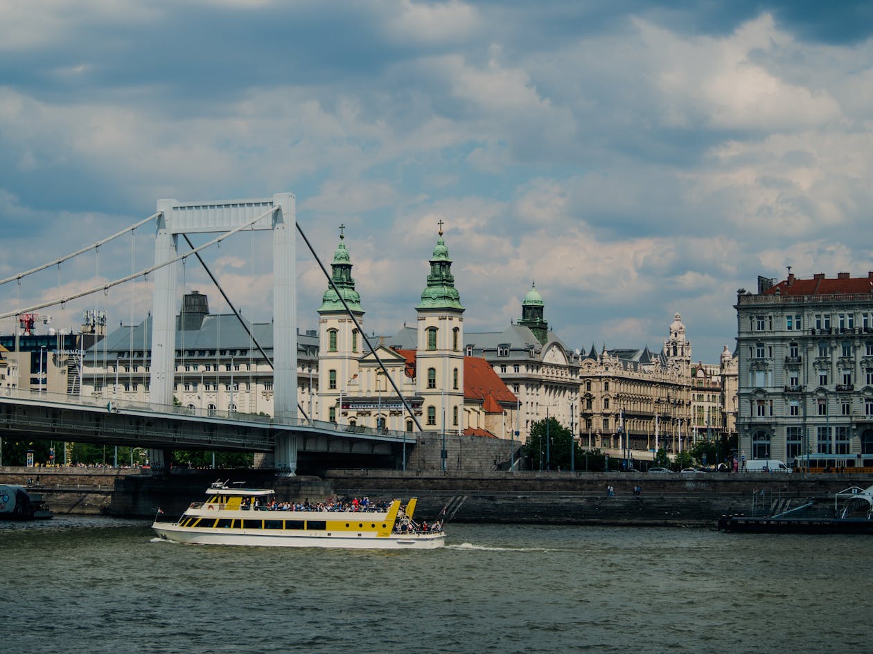 A riverboat cruise on the Danube with Budapest bridge in background