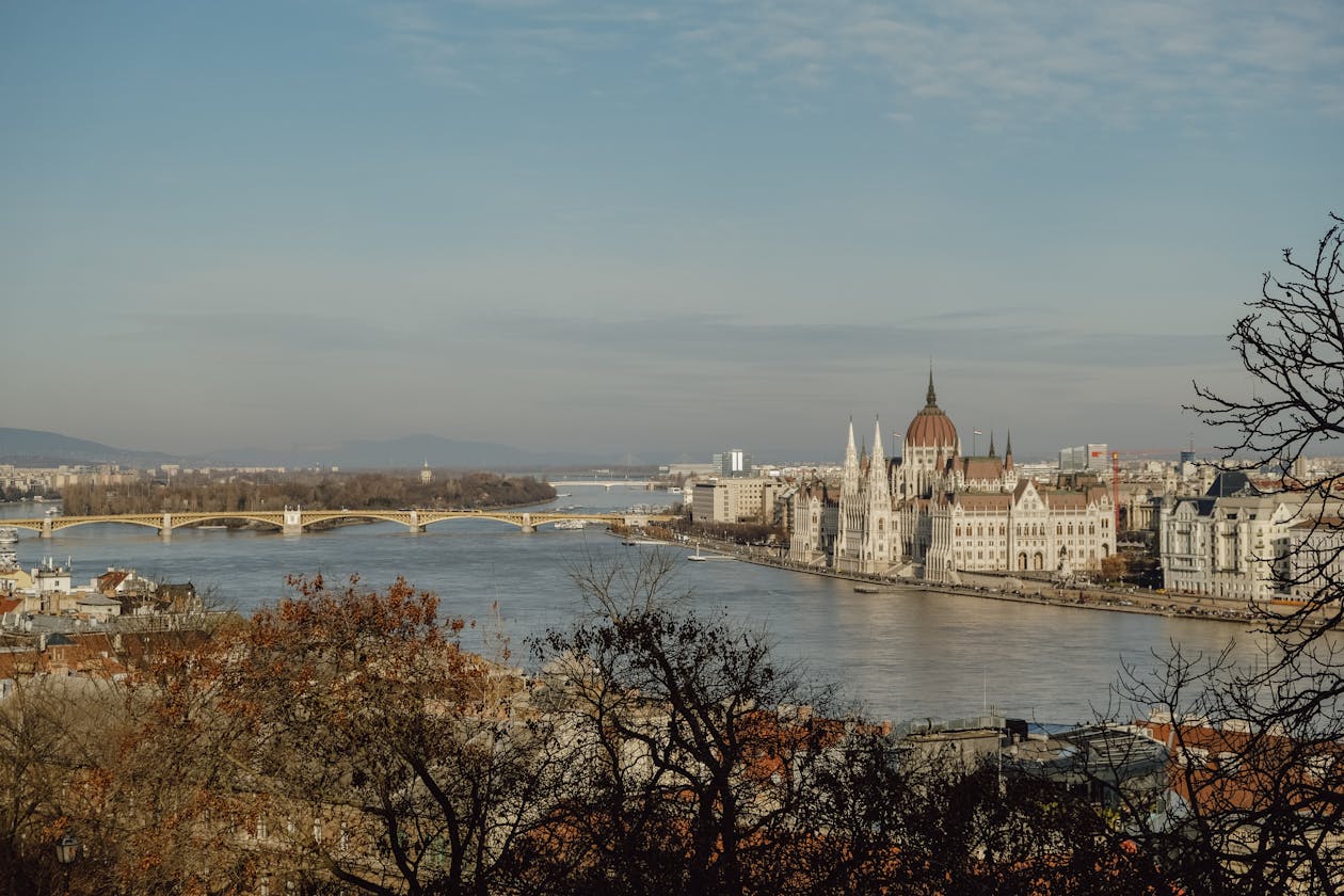Budapest Parliament and Danube River view from a distance
