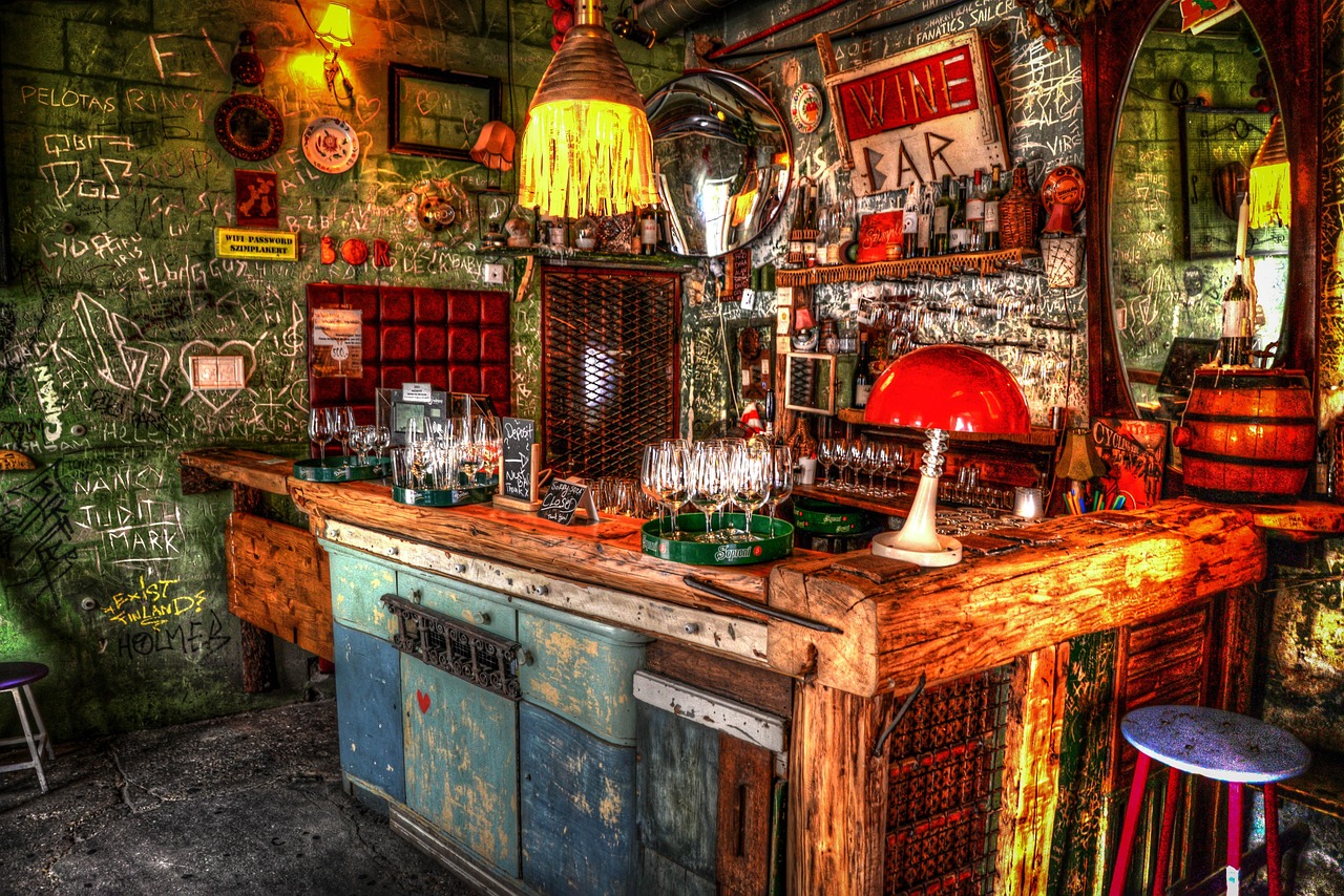 Eclectic interior of a Budapest ruin bar in the Jewish Quarter