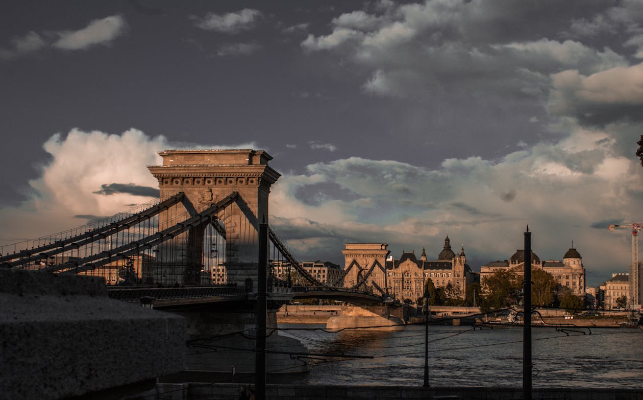 Historic Szechenyi Chain Bridge spanning the Danube River in Budapest