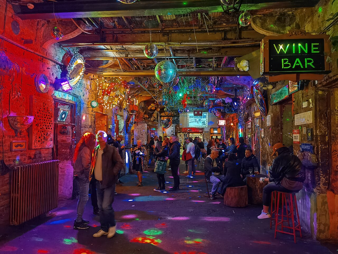 Quirky decorations inside Szimpla Kert ruin bar Budapest