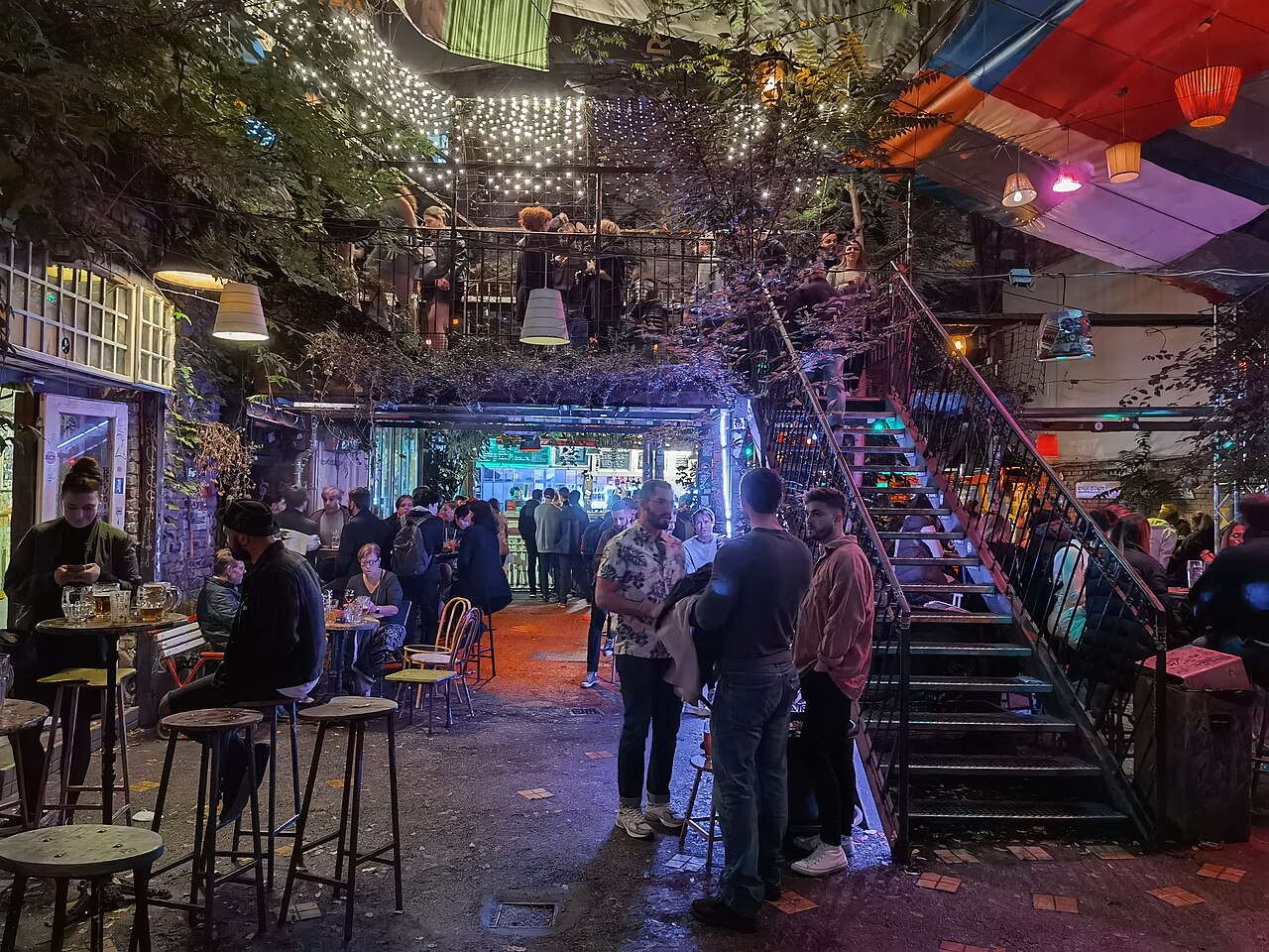 The famous Szimpla Kert ruin bar interior in Budapest